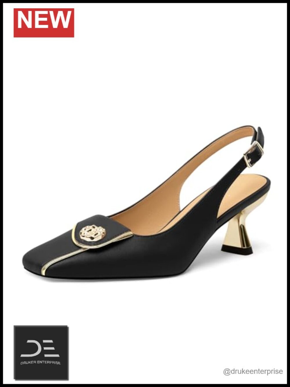 Women's Square Toe Kitten Heels Slingback Low Heel Pumps with Leather Insole